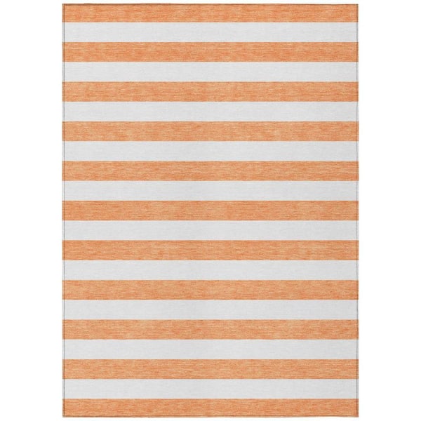 HomeRoots Orange 5 ft. x 8 ft. Woven Striped Polyester Rectangle Indoor/Outdoor Area Rug