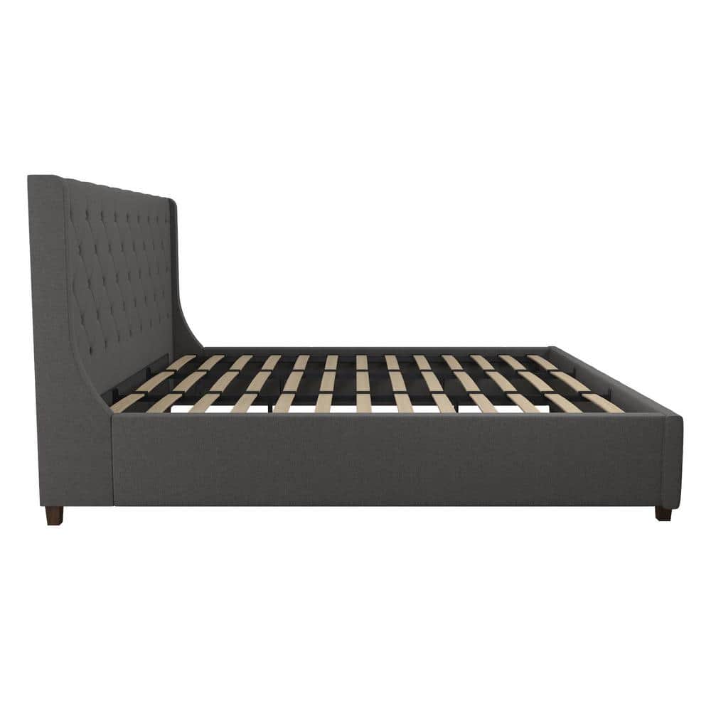 King Gray Linen Tufted Upholstered Bed with Metal Frame