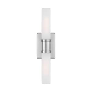 Keaton 5 in. Medium 2-Light Brushed Nickel Vanity Light with Satin Etched Glass Shades