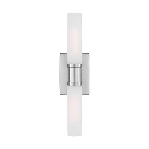 Generation Lighting Keaton 5 in. Medium 2-Light Brushed Nickel Vanity Light with Satin Etched Glass Shades