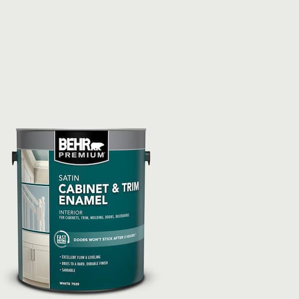 BEHR PREMIUM 1 gal. Designer Collection #DC-002 Statement White Satin Enamel Interior Cabinet, Door & Trim Paint