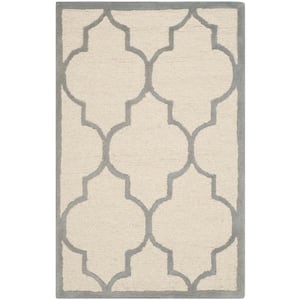 Cambridge Ivory/Silver Doormat 3 ft. x 5 ft. Border Geometric Trellis Area Rug