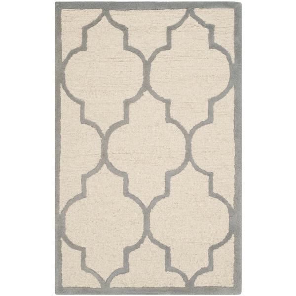 SAFAVIEH Cambridge Ivory/Silver Doormat 3 ft. x 5 ft. Border Geometric Trellis Area Rug