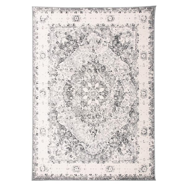 World Rug Gallery Traditional Distressed Medallion Gray 6 ft. 6 in. x 9 ft. Area Rug