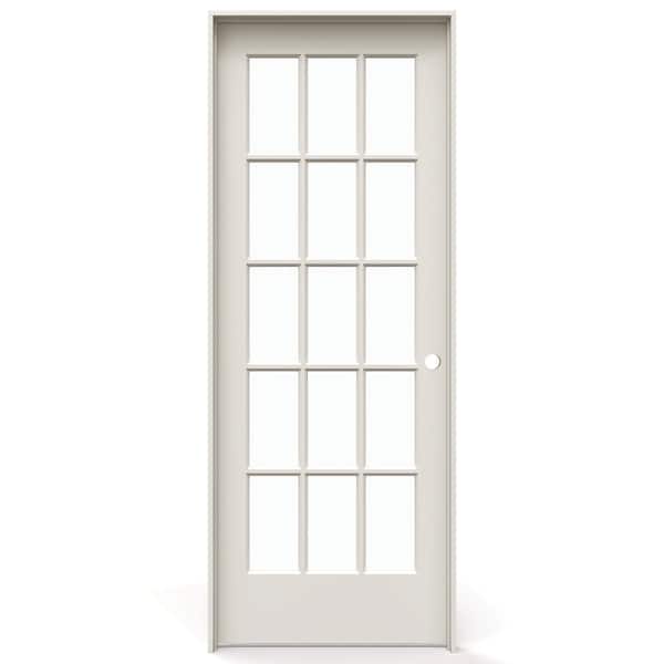 32 in. x 80 in. Left Handed Primed Composite Clear Glass 15 Lite True Divided Single Prehung Interior Door