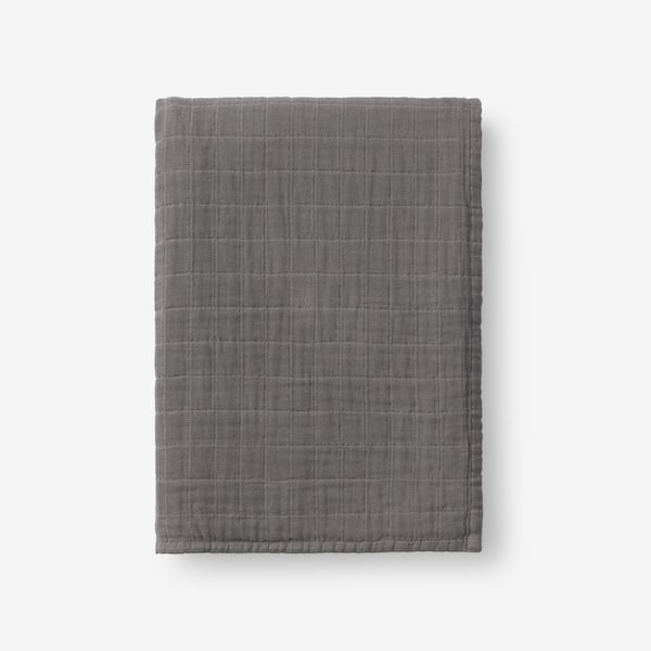 The Company Store Gossamer Gray Smoke Solid Cotton Woven Throw Blanket