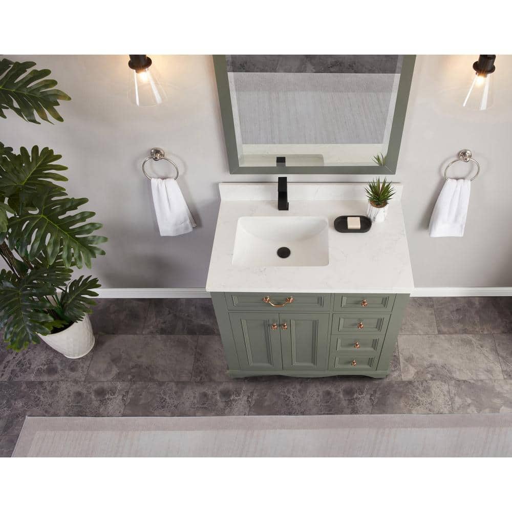 36" Pewter Green Solid Wood Freestanding Sink Vanity with Artificial Stone Top