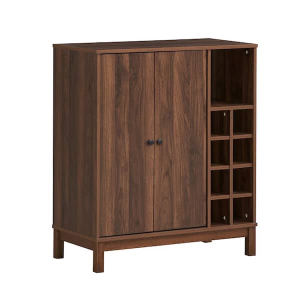 Noble House Rowell Walnut Wine Cabinet with 8 Bottle Holders