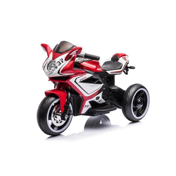 Misopily Plastic 6V Electric Motorcycle for Kids 3-4-Years Boys & Girls with Headlight. Music Function and Lighting Wheels, Red