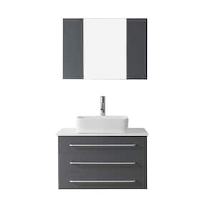 Ivy 32 in. W x 22 in. D Vanity in Grey with Stone Vanity Top in White with White Basin and Mirror