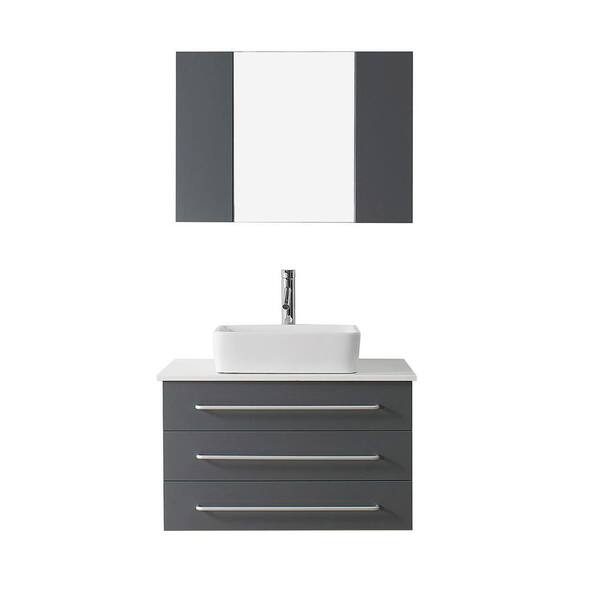 Virtu USA Ivy 32 in. W x 22 in. D Vanity in Grey with Stone Vanity Top in White with White Basin and Mirror
