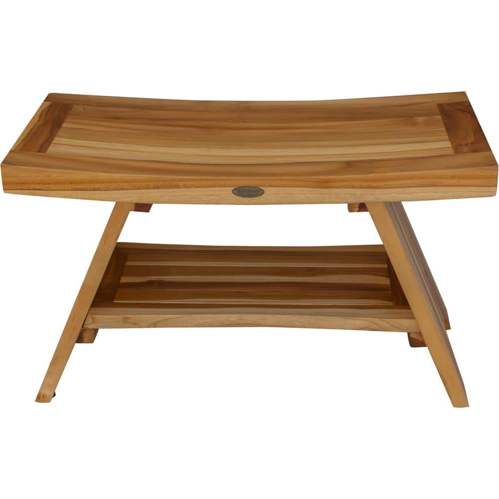 30" Earthy Teak Wood Shower Bench with Shelf