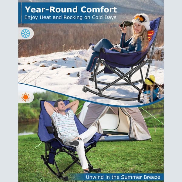 Heated Camping Chair-Oversized Rocking Chair with 3 Heat Levels, Portable Folding Seat for Outdoor (Battery Included)