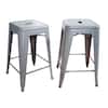AmeriHome Loft Style 24 in. Stackable Metal Silver Bar Stool (Set of 2 ...