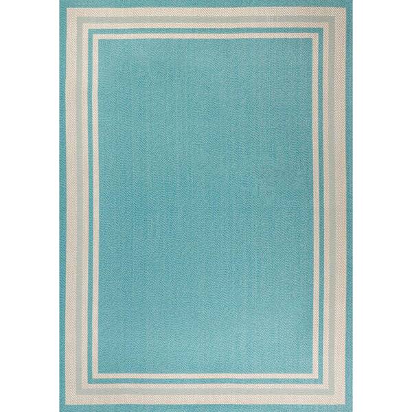 JONATHAN Y James Modern Aqua/Beige 3 ft. x 5 ft. Border Stripe Indoor