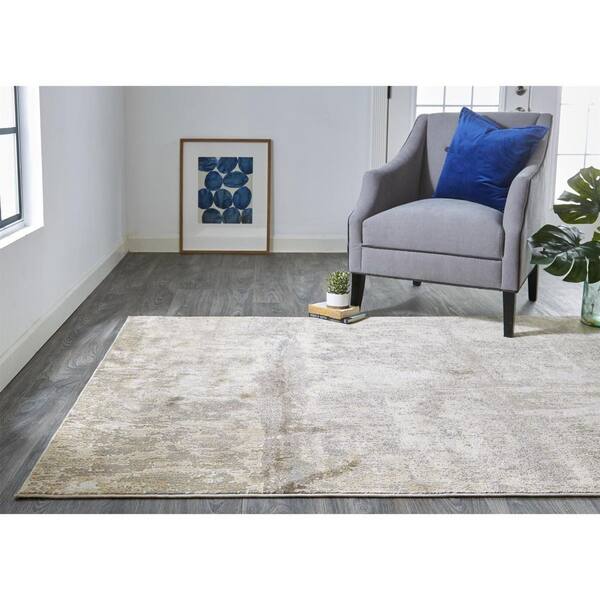 Tan, Ivory Abstract 2 ft. x 8 ft. Area Rug