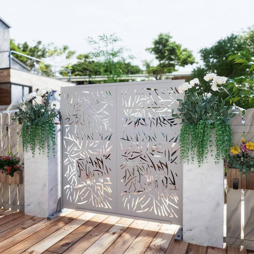 72 in. Galvanized Steel Outdoor Garden Fence Privacy Screen Garden Screen Panels Bamboo Leaf Pattern in White price history on PriceWatchPro