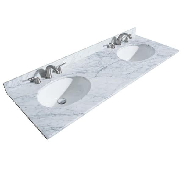 Wyndham Collection 60 in. W x 22 in. D Marble Double Basin Vanity Top in White Carrara with White Basins