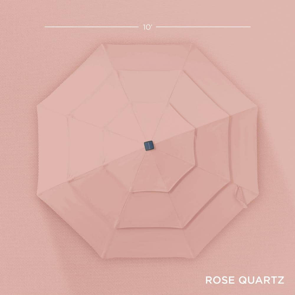 10ft Rose Quartz Steel Market Umbrella with LED Lights and Crank Lift