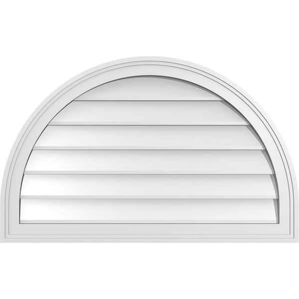 Ekena Millwork 32 in. x 20 in. Round Top White PVC Paintable Gable Louver Vent Non-Functional