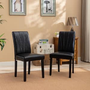 Dining Chairs Set of 2 Faux Leather and Solid Wood Legs & High Back Chairs for Kitchen/Living Room Black Upholstered