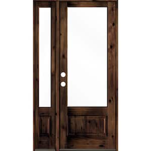 50 in. x 96 in. Knotty Alder Right-Hand/Inswing 3/4 Lite Clear Glass Red Mahogany Stain Wood Prehung Front Door w/LSL