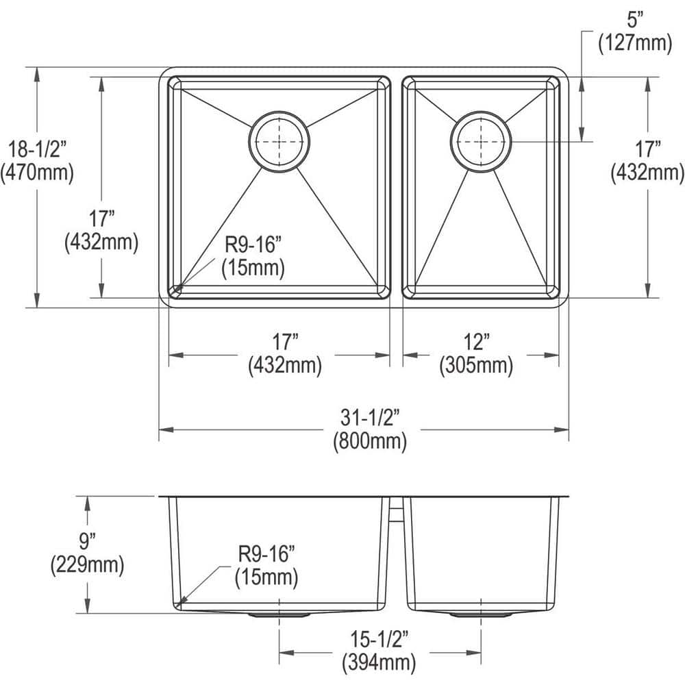 Elkay 31.5" Polished Satin Stainless Steel Double Bowl Undermount Sink