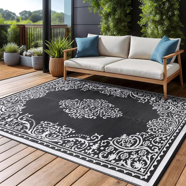 Beverly Rug 5 X 8 Black White Lightweight Medallion Reversible