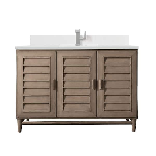 James Martin Vanities Portland 48.0 in. W x 23.5 in. D x 34.3 in. H Bathroom Vanity in Whitewashed Walnut with White Zeus Silestone Quartz Top