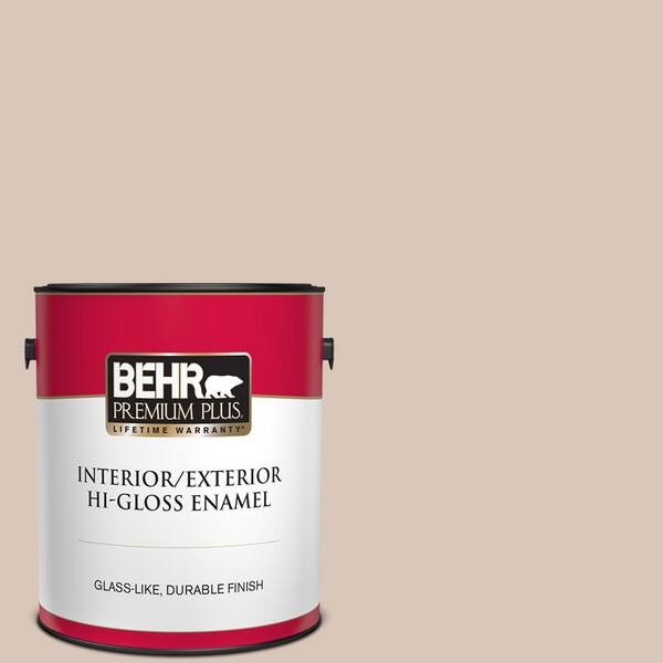 BEHR PREMIUM PLUS 1 gal. #MQ3-38 Suede Beige Hi-Gloss Enamel Interior/Exterior Paint