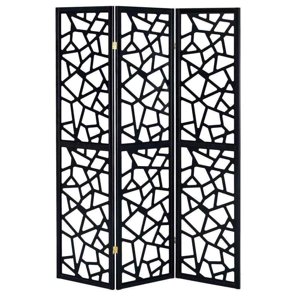 70 in. Wood Black 3-Panel Folding Screen