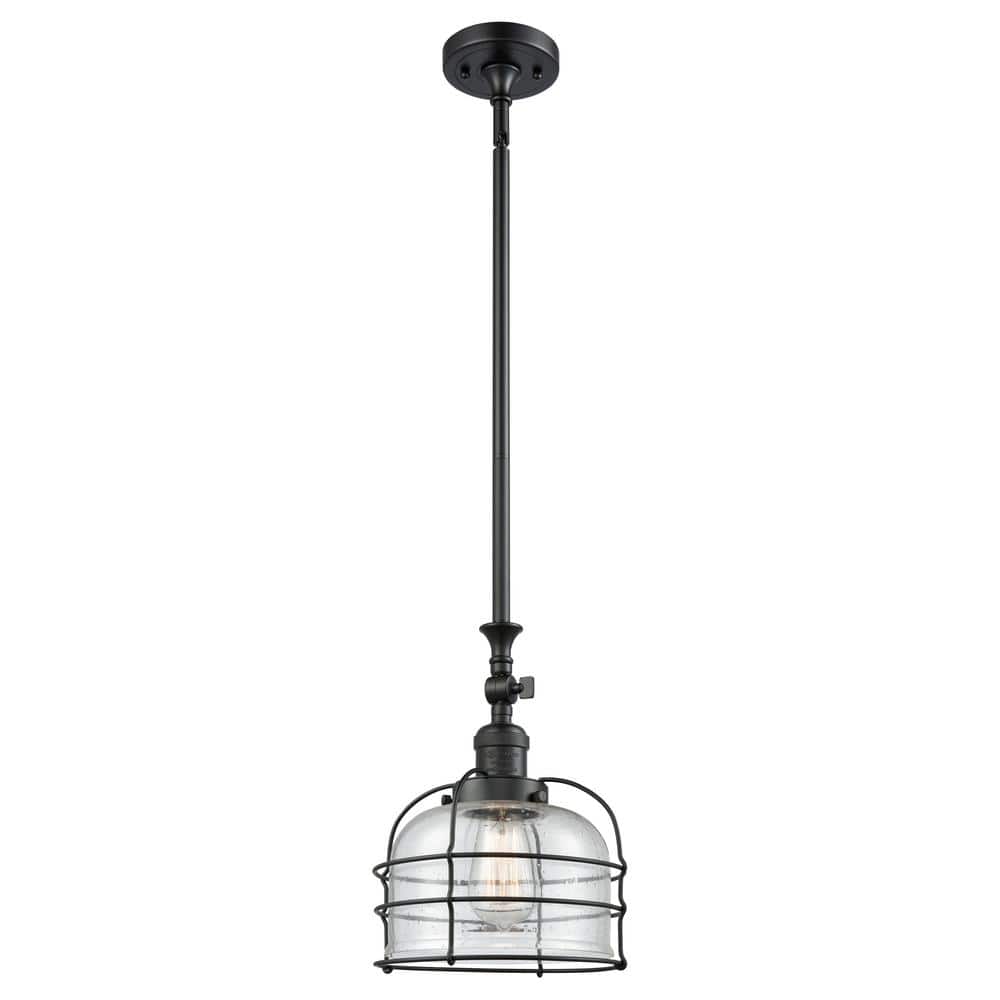 Bell Cage 60-Watt 1-Light Matte Black Standard Mini Pendant Light with Seedy Glass, No Bulbs Included price history on PriceWatchPro