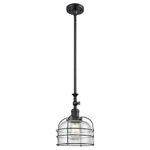 Bell Cage 60-Watt 1-Light Matte Black Standard Mini Pendant Light with Seedy Glass, No Bulbs Included