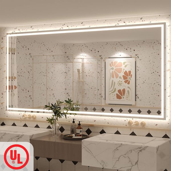84in. W x 40in. H Rectangular Frameless UL Certified Front and Back LED Anti-Fog Tempered Wall Bathroom Vanity Mirror