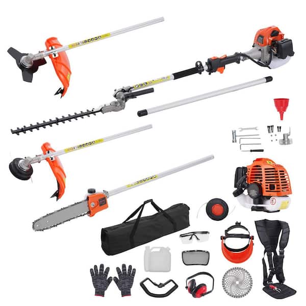 26 CC 5-in-1 Multi-Functional Trimming Tools, Gas Hedge Trimmer, Pole Saw Chainsaw Pruner with Extension Pole