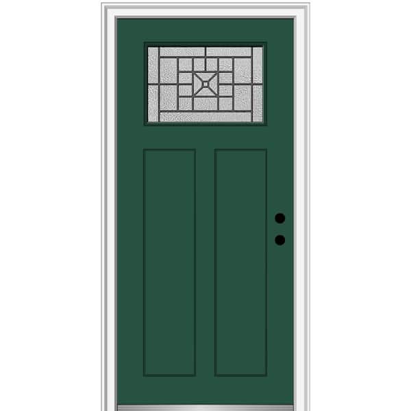 MMI DOOR 36 in. x 80 in. Courtyard Left-Hand 1-Lite Decorative Craftsman 2-Panel Painted Fiberglass Smooth Prehung Front Door