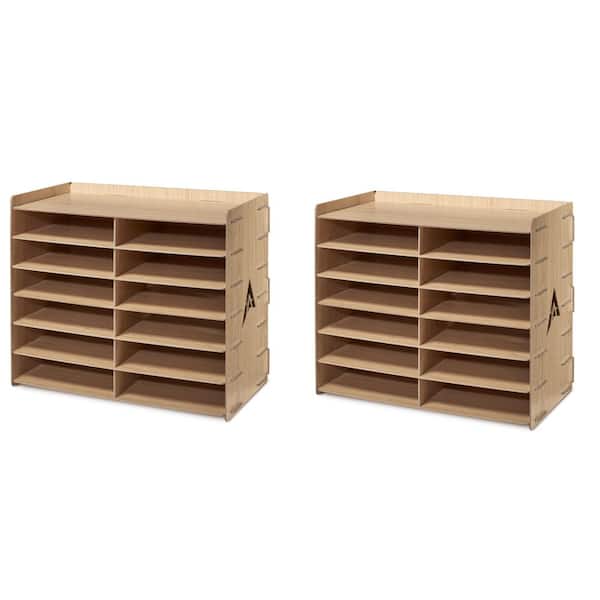 AdirOffice 12 Compartment Wood Paper Literature Organizer Sorter (2-Pack)