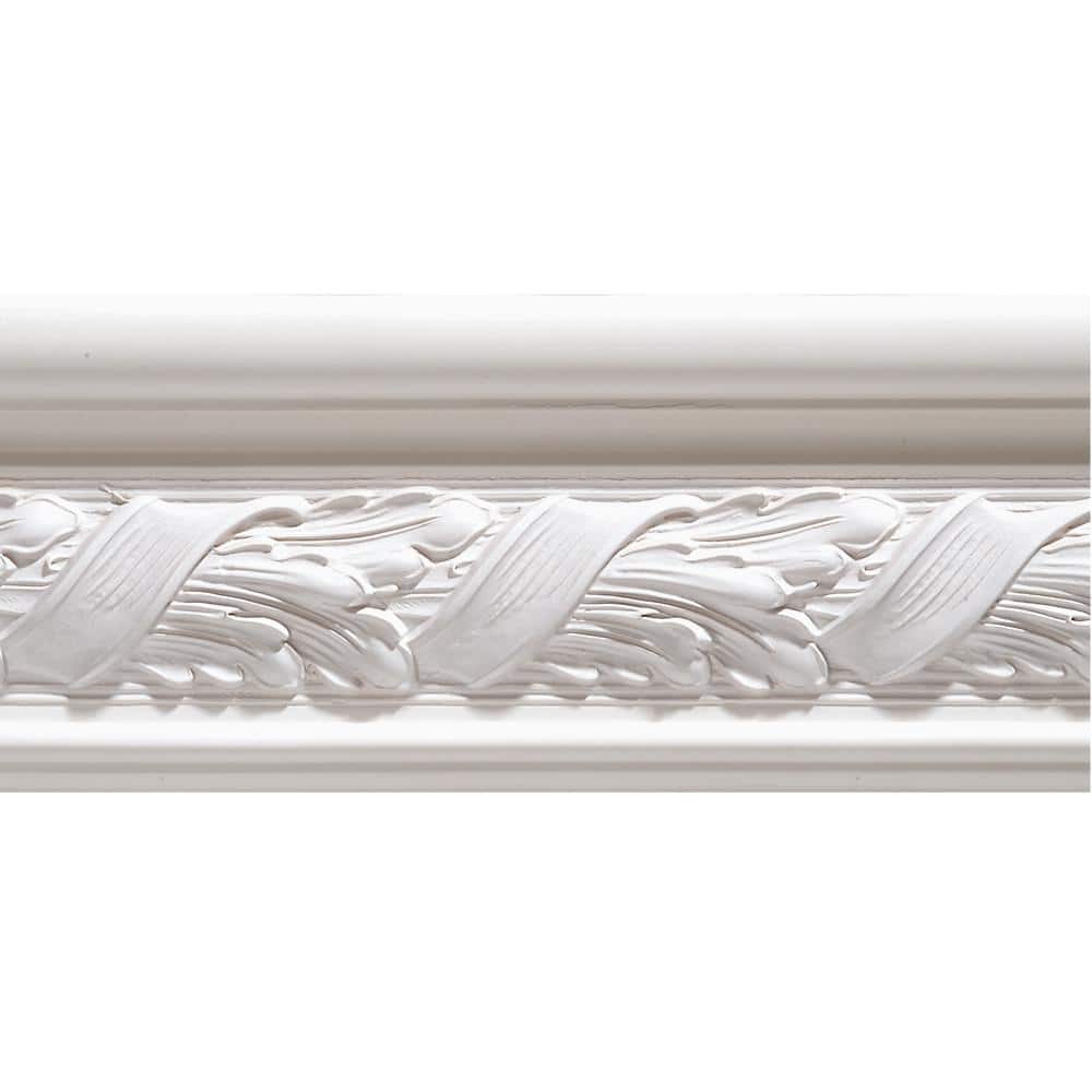 Primed White Hardwood Acanthus Chair Rail Moulding 4-ft