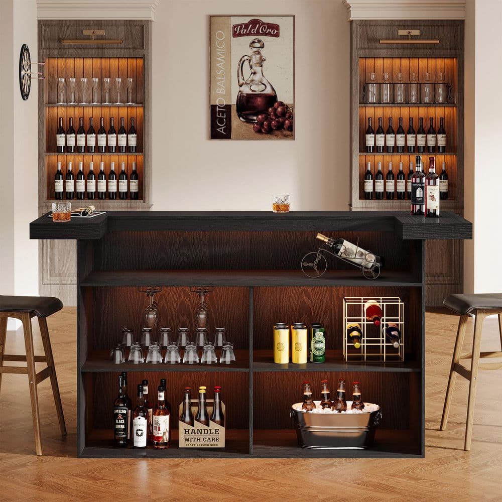 BYBLIGHT Kearsten Wooden Bar Counter with 5 Muti-Bottle
