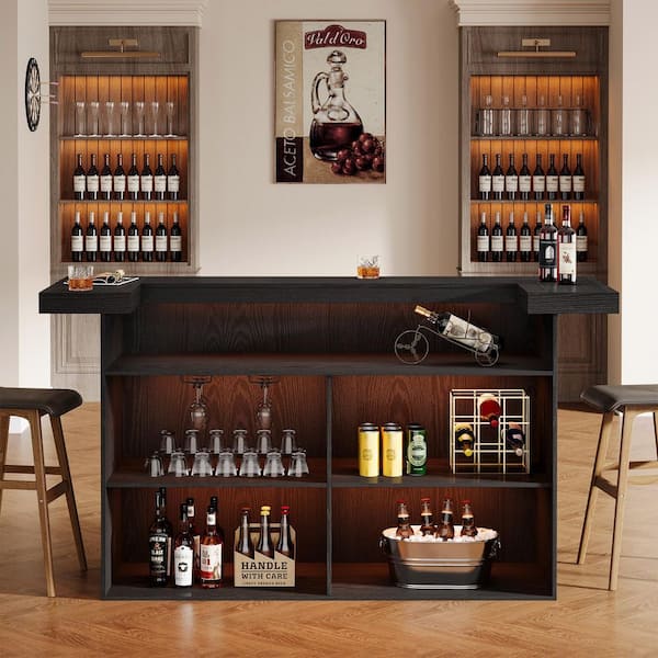 BYBLIGHT Kearsten Wooden Bar Counter with 5 Muti-Bottle