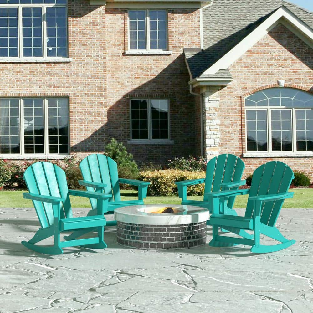 WESTIN OUTDOOR Amos Turquoise Plastic Adirondack Outdoor Rocking Chair