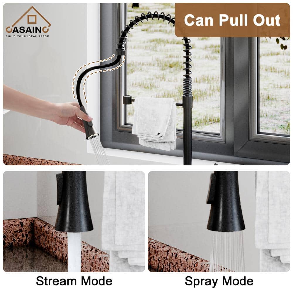 Matte Black Pull-Down Kitchen Faucet with Dual-Function Spray Head