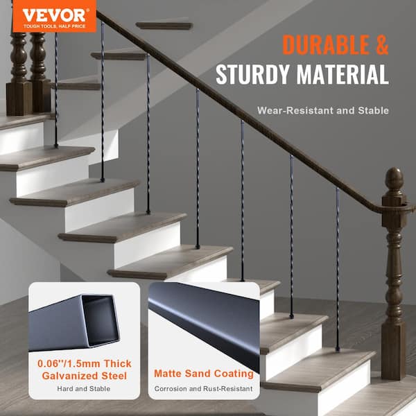 Staircase Metal Balusters 44 in. Hx 0.51 in. W Black Galvanized Steel Stair Railing Kit Deck Baluster (10-Pack)