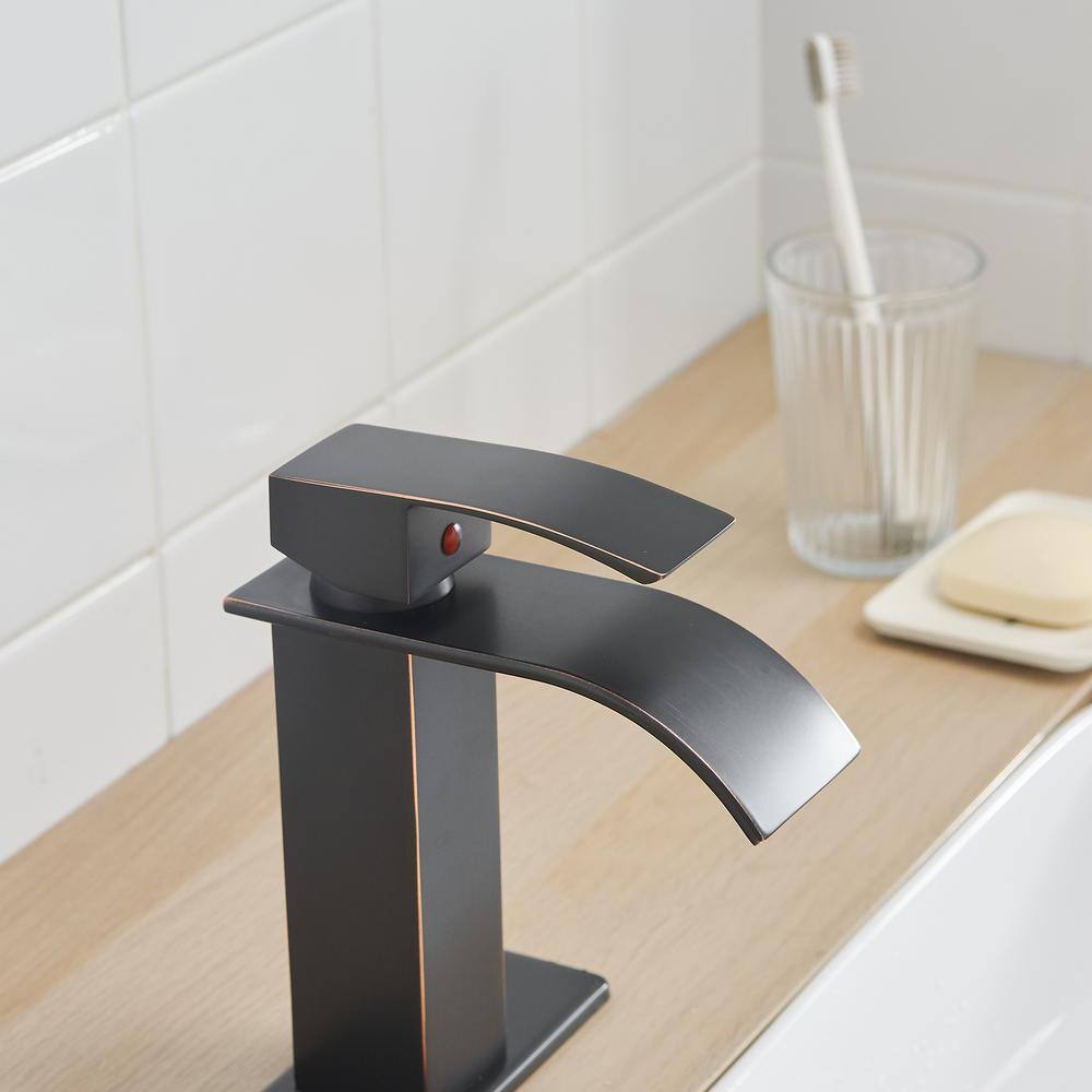 Oil Rubbed Bronze Single Handle Waterfall Bathroom Faucet with Drain