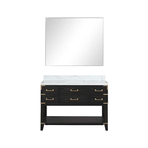 Irvington 48 in W x 22 in D Black Oak Single Bath Vanity, Carrara Marble Top, and 46 in Mirror