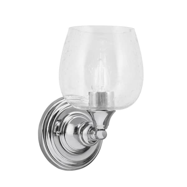 Unbranded Fulton 1-Light Chrome Wall Sconce, 6 in. Clear Bubble Glass