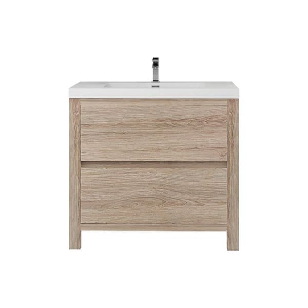 Louis 36 in. W x 20 in. D x 35 in. H Single Sink Freestanding Bath Vanity in White Oak with White Acrylic Top