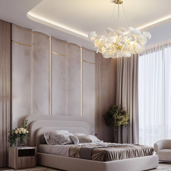 Gleam Flare 8-Light Gold Chandelier, Luxury Ginkgo Branch