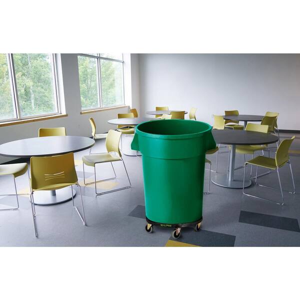 Trash Can with Lid and Dolly Commercial, 32 Gallon Green