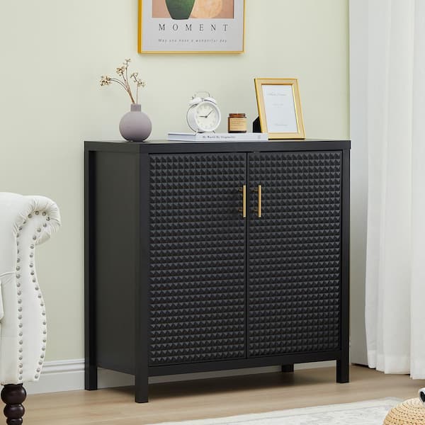 ATHMILE Black Wooden 31.5 in. 2-Door Sideboard Buffet Storage Cabinet with Adjustable Shelves